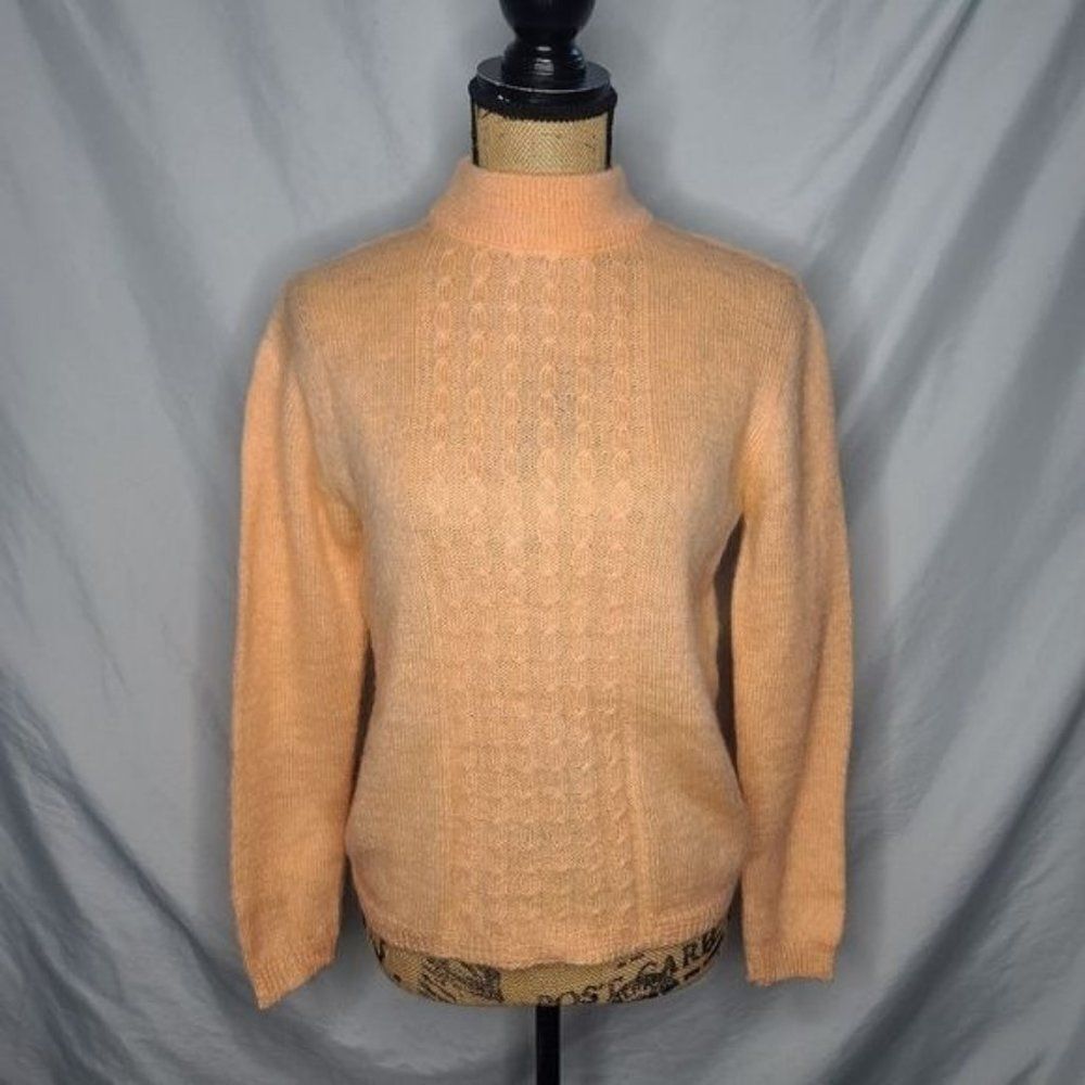Vintage 1950's Pandira Shagora Wool Mohair Orange Mock Neck Sweater Small - Picture 2 of 11